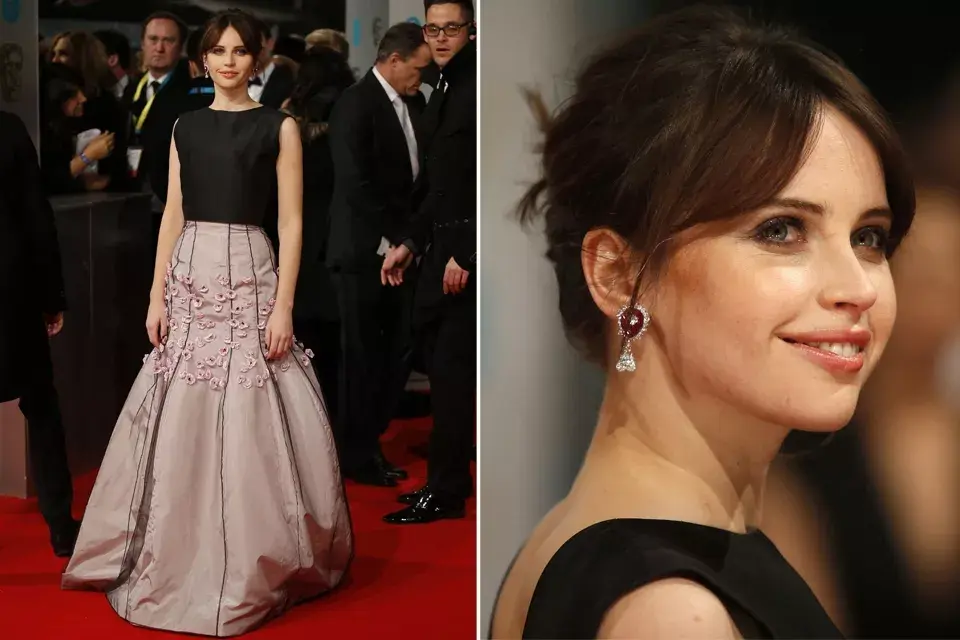 Felicity Jones eligió un Dior Haute Couture con aros vintage de Van Cleef and Arpel. Impecable y sofisticada, viene demostrando que puede ser una de las más destacadas de la temporada de premios