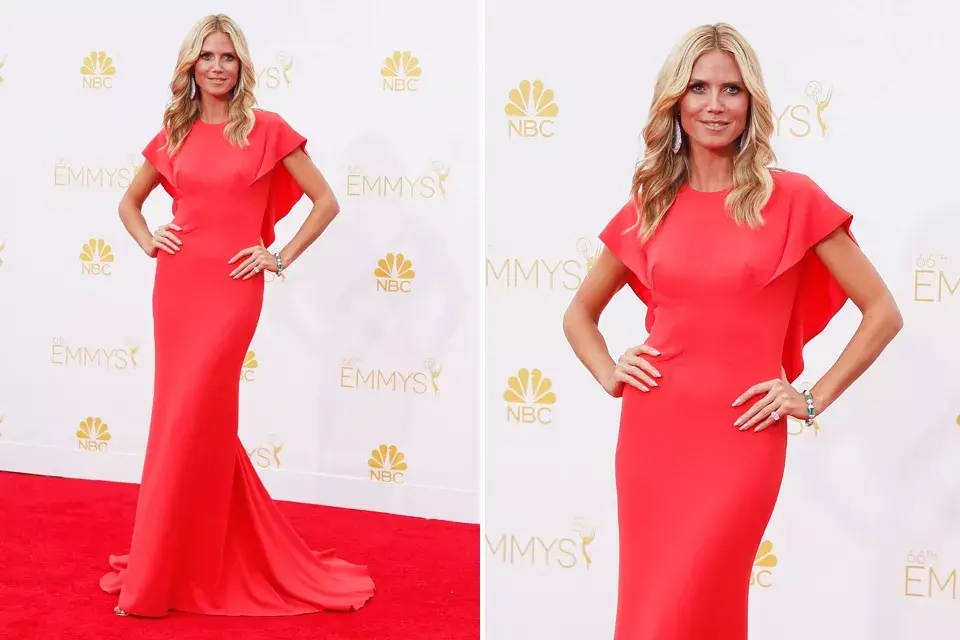 Heidi Klum lució divina con un vestido bañado en tono coral de Zac Posen