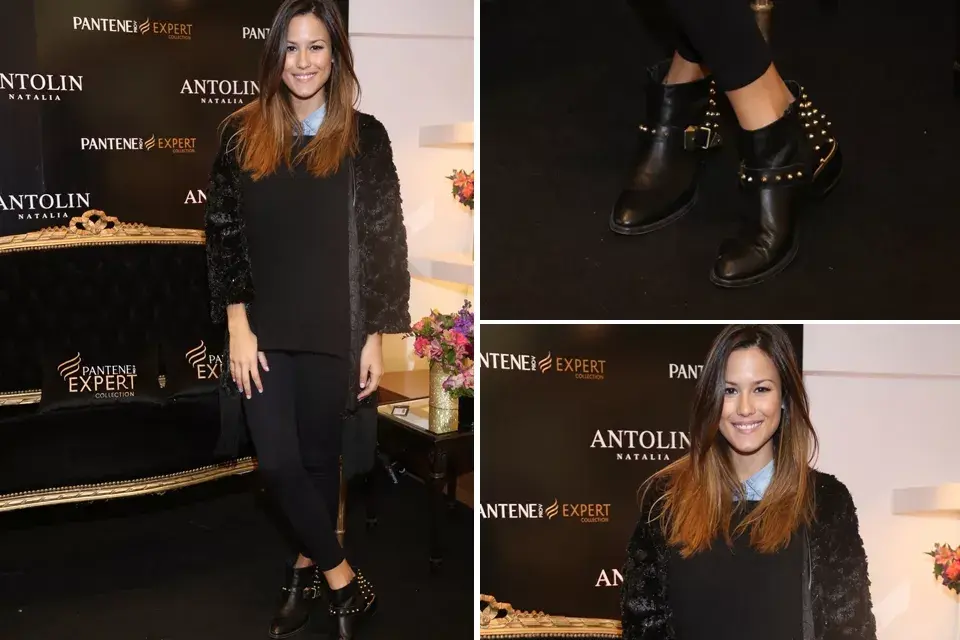 Luli Fernandez asistió a la presentación de la nueva colección de Natalia Antolín con un outfit muy canchero: sweater de pelo, camisa de jean y leggins negras; ¡Morimos por esas botitas Luli!