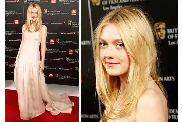 La joven Dakota Fanning eligió un desabrido diseño color nude de Valentino; ¿qué opinan del peinado?
