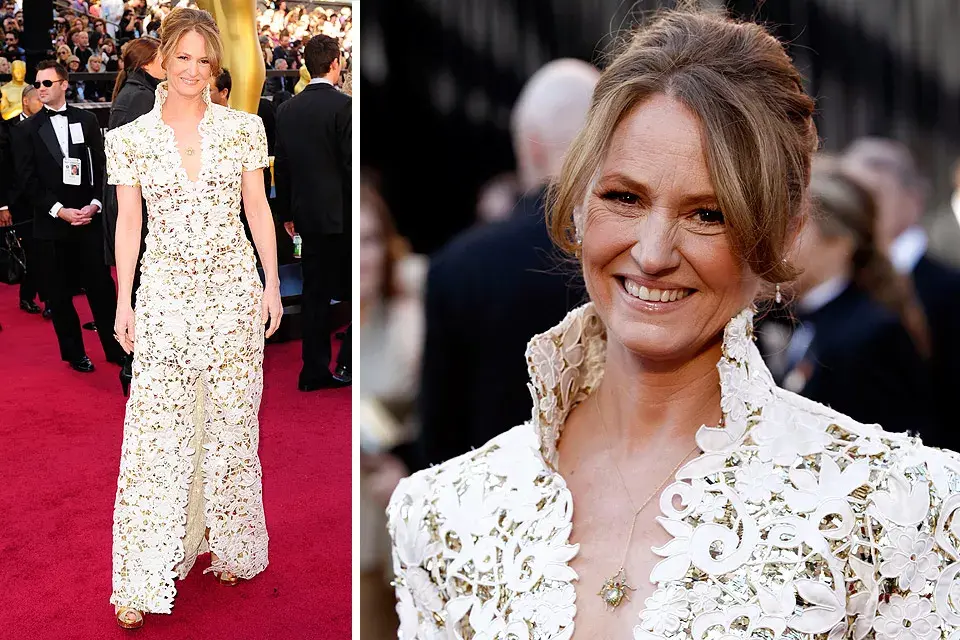 Muy elegante, la ganadora del Oscar a mejor actriz secundaria Melissa Leo se inclinó por un vestido confeccionado en guipure de Marc Bower