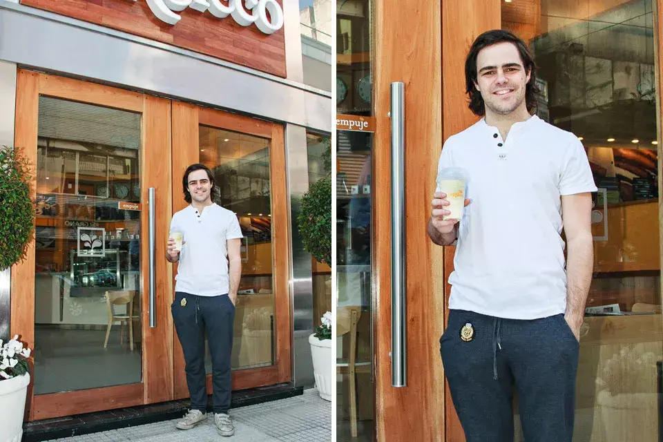 Peter Lanzani con ¿el uniforme de gimnasia del colegio? El actor disfrutó de una tarde de sol y de un rico licuado con amigos