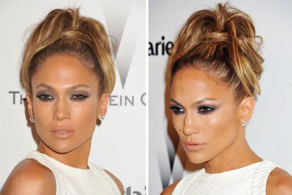¿Y qué tal este? ¡Espectacular Jennifer! Un peinado despeinado y bien tirante para destacar sus rasgos