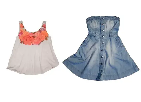 Para madres cancheras, Levis tiene musculosa con flores($139) y strapless de jean ($420)