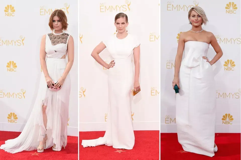 Tres diosas de blanco. Kate Mara con un vestido plisado de la firma J. Mendel, Ana Chlumsky por Zac Posen, y Julianne Hough by Dsquared2, con un vaporoso vestido con gran lazo