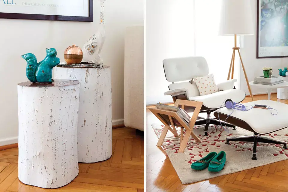 El revistero es de belgika ($490) y el sillón con otomana es de Dimension White. la lámpara trípode es de ketha y costó $9280