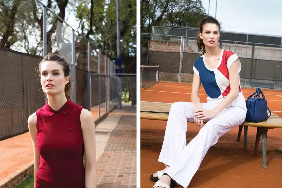 Vestido (Lacoste, $1699).Remera (Adidas Originals, $479), cartera (Prüne, $1790), pantalón (Paula Cahen D’anvers, $2520), sandalias (Trosman, $2790).