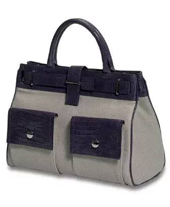 Estilo Kelly bag combinada en croco y tejido (Jackie Smith, $890)