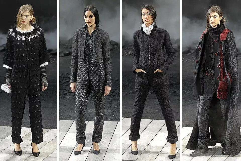 Con una impresionante puesta en escena, Chanel presentó  pantalones holgados y chaquetas, todo en colores oscuros