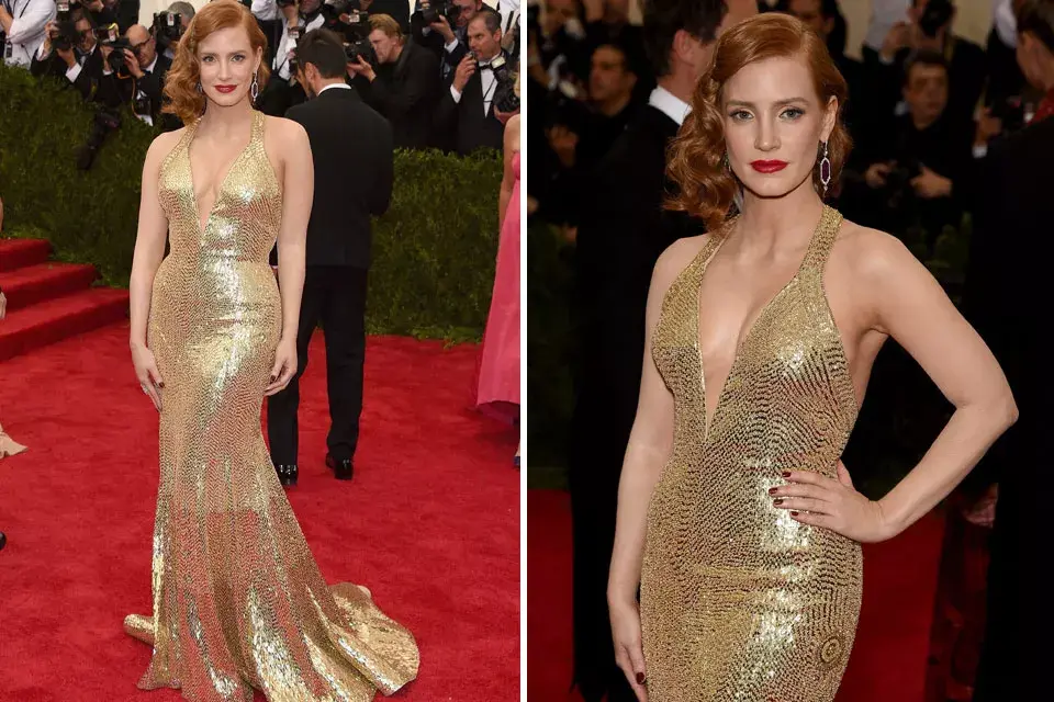 Jessica Chastain, deslumbrante sobre la red carpet con un vestido corte sirena en dorado de su amiguísimo Riccardo Tisci para Givenchy