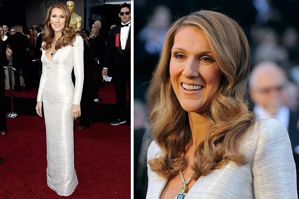 Impresionante la figura de Celine Dion a pocos meses de tener mellizos, el vestido blanco espejado de Armani Privé la hacía ver ultra chic