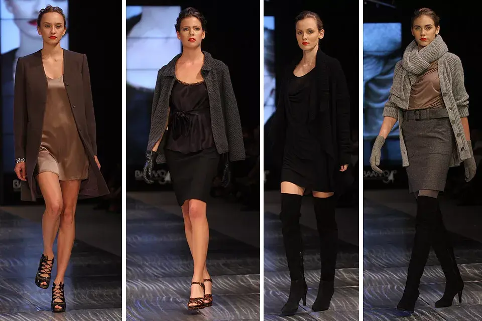 Zito prsentó trajes en tonos tierra, gris y negro. La propuesta incluye blazers, polleras hasta la rodilla, chaquetas y sacos tejidos