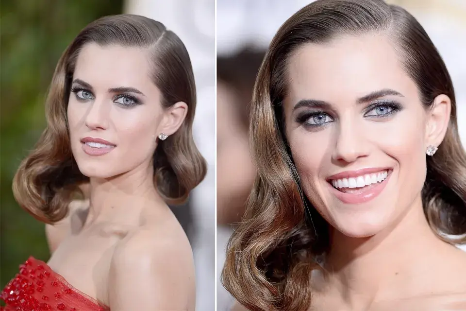 Allison Williams también llevó ondas marcadas pero con un efecto wet look. ¡Increíble el maquillaje de sus ojos!