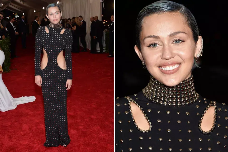 Miley Cyrus optó por Alexander Wang. La cantante lució un vestido de la colección otoño 2015, con aberturas muy sugerentes que dejaron al descubierto su cintura