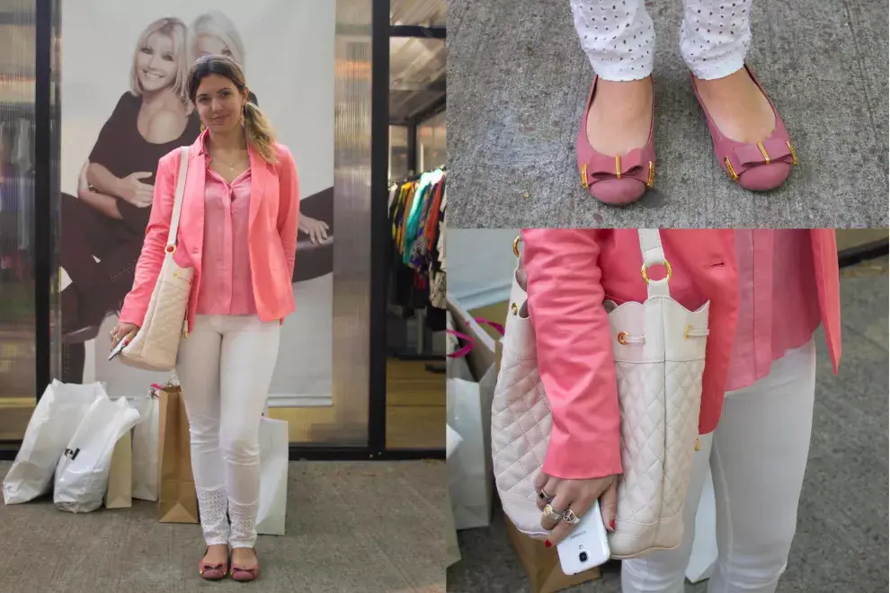 Delicada combinación en rosa y blanco. El pantalón tiene un detalle hermoso en la parte inferior que le da personalidad a la prenda y que además, gracias a su color, le agrega suavidad al conjunto. Variá el color del chapín y lográ un look más colorido!