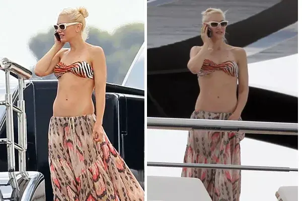 Gwen Stefani con un strapless animal print en varios tonos. ¿Qué te parece su look?