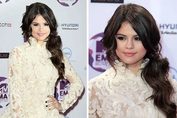Un look bien canchero para Selena Gómez, con el pelo hacia el costado
