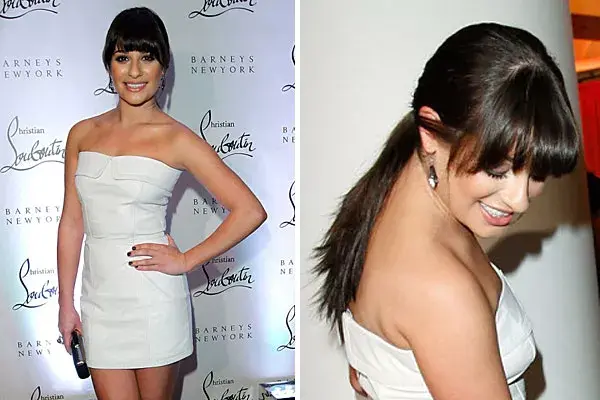 Para acompañar un vestido strapless, Lea Michele también optó por una cola de caballo, en este caso, con flequillo hacia adelante
