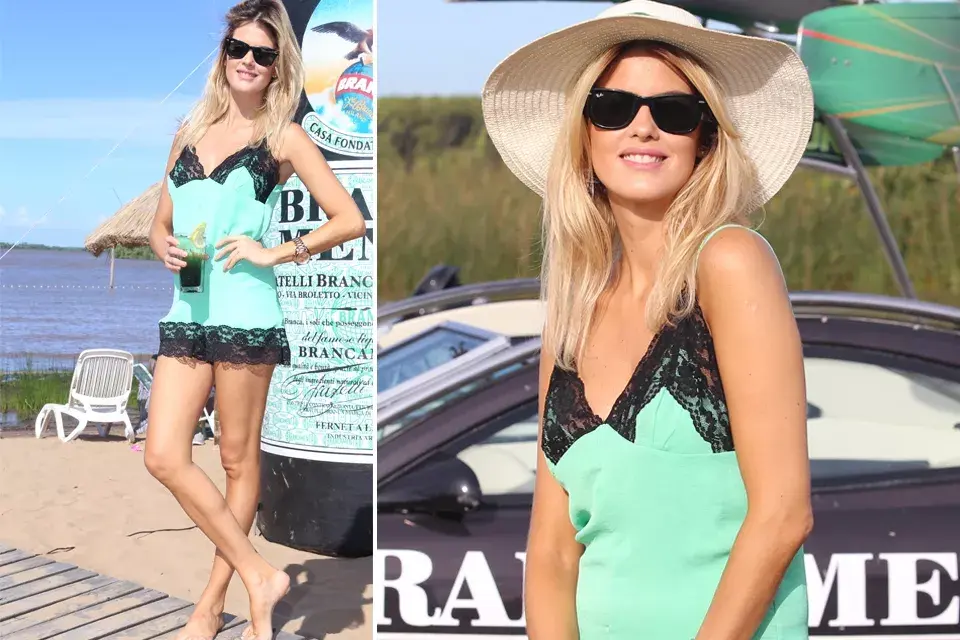 Por la campaña de Branca Menta, María de Cerro visitó el Delta del Tigre y posó para las cámaras con un minivestidito lencero que le quedaba espectacular