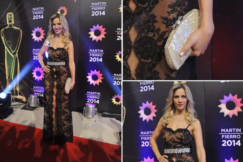 Luisana Lopilato homenajeó a Jorge Ibañez con un diseño de encaje en color negro. Completó su look con un clutch en color plata