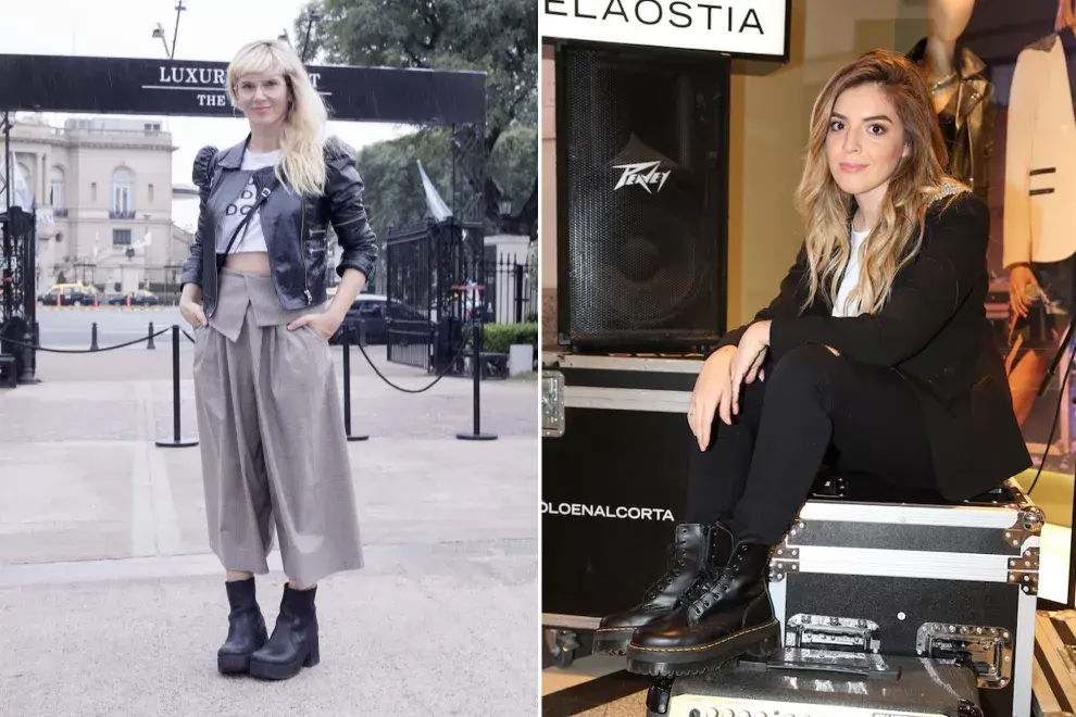 Griselda Siciliani, con un look transgresor de campera con volados, crop top y paper pants en el pre opening del Luxury Outlet del Campo de Polo / Y Dalma Maradona, sobria con un traje saco negro y borcegos en la inauguración del local de Alcorta de DELAOSTIA