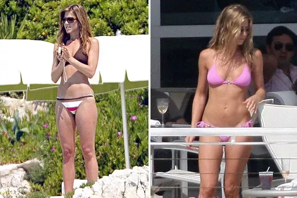 Para Brad Pitt que lo mira por TV. Jennifer Aniston, otras de las famosas que prefiere las bikinis triangulito. Las lleva en un mismo tono y también se atreve al mix de estampas