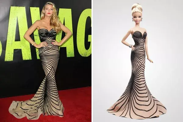 Blake Lively con su propia versión en miniatura luciendo un  diseño de Zuhair Murad