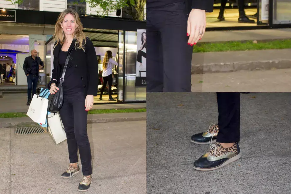 Un total Black con acordonados estampados para romper la monocromía. Consejo: Si vas a vestirte por completo en un color oscuro procurá que las uñas tengan una tonalidad bien vibrante.