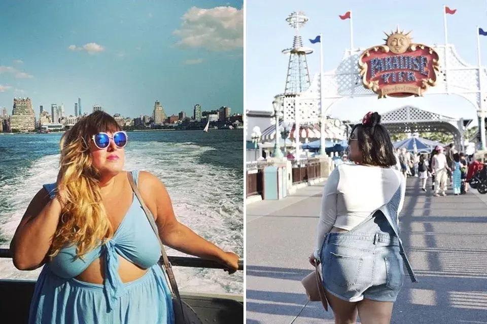 La cuenta te permite recorrer distintas ciudades, en este caso las viajeras posando en New York y en Disneylandia, California