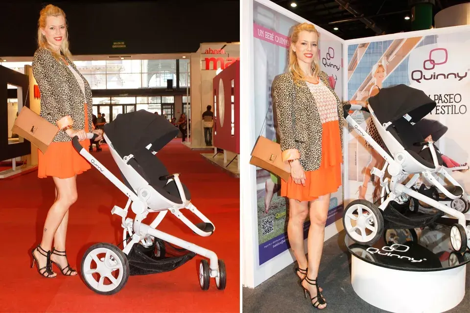 Nicole Neumann visitó Expo Ahora Mamá y pasó por el stand de Quinny para probar los nuevos cochecitos. Eligió un minivestido en naranja shocking, un blazer en animal print y sandalias ¡altísimas! ¿Te gusta?