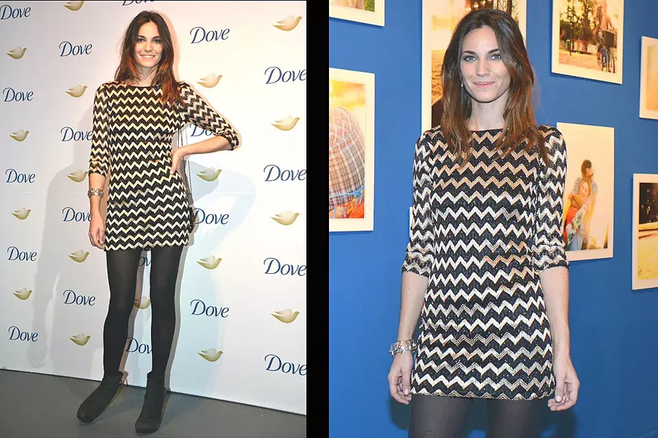 Florencia Fabiano estuvo en la inauguración de la muestra de fotografías  de Dove (de la que fue jurado); para la ocasión, eligió un vestido en negro y dorado con trama en zigzag