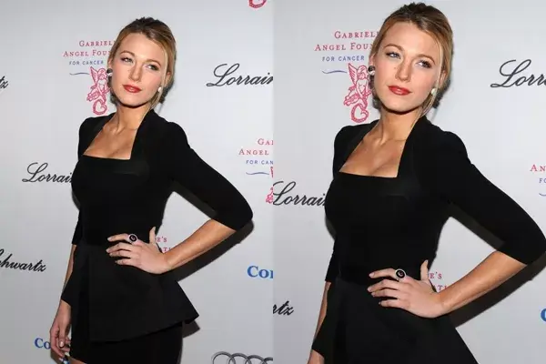 Sexy y muy femenina, Blake Lively optó por un vestido negro liso ideal para un cóctel