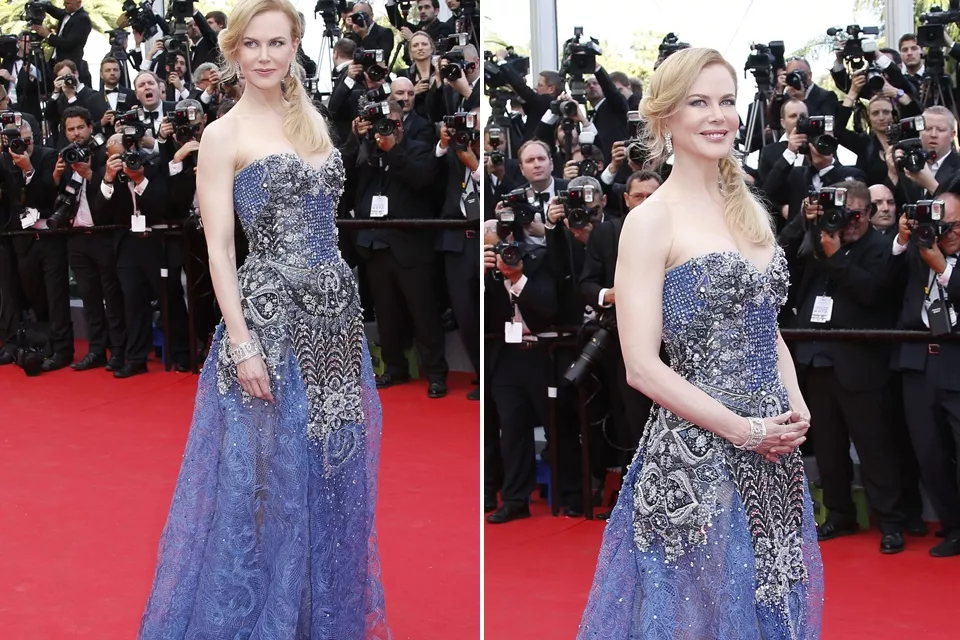 Nicole Kidman eligió un vestido de Giorgio Armani Privé  en color lavanda con escote corazón e incrustaciones de piedras y mucho encaje