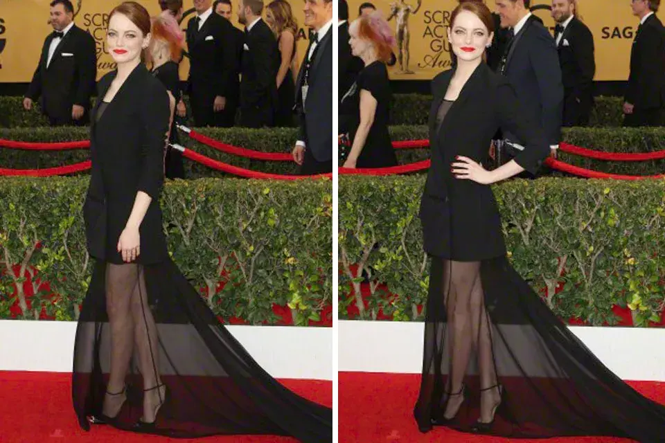 Y por último, otra de las difíciles de la red carpet. Cuerpo de perfil, pierna cruzada y mano en la cintura para Emma Stone