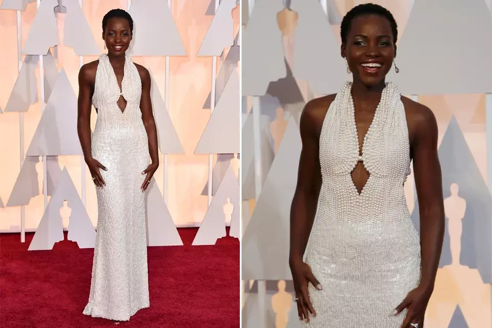 Lupita Nyong''o eligió un Calvin Klein blanco con más de 6000 perlas bordadas. ¡Impactante!