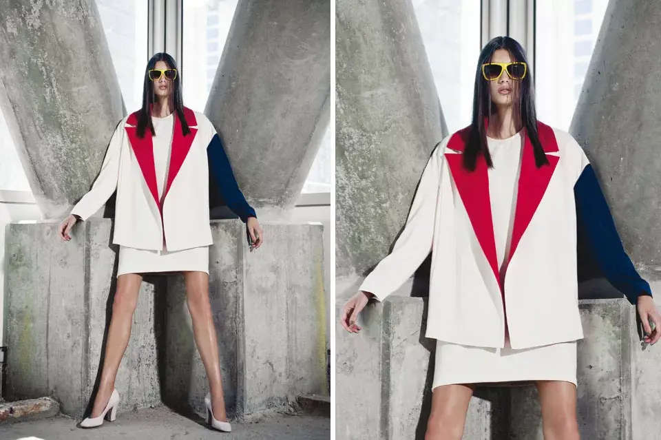 Blazer combinado y vestido de neoprene (Nous), Zapatos (Prüne), Gafas (Retro Boutique)