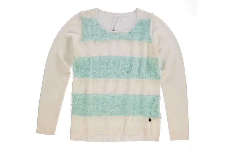 Sweater a rayas en celeste y blanco (Como quieres que te quiera, $534,80)