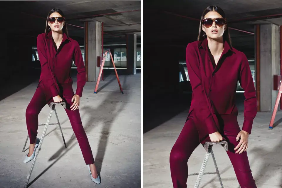 Camisa irregular, pantalón cigarette y stilettos (Dubié), gafas (Carla Di Si)