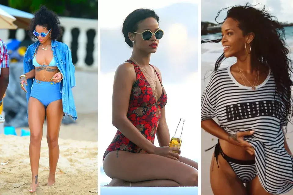 Rihanna nos tiene acostumbradas a mostrar sus distintos looks en las redes sociales. La cantante elige bikinis de distintos estilos y traje de baño enterizo con flores