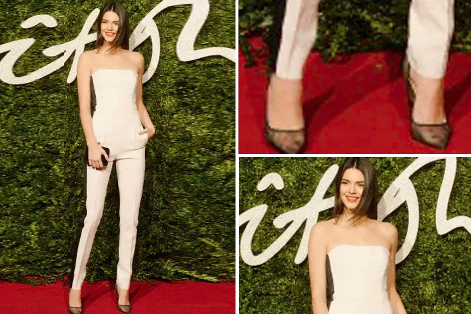 Kendall Jenner se suma al blanco y negro con un mono palabra de honor by Emilio Pucci. ¿El detalle? los stilettos transparentes que eligió para acompañar este outfit
