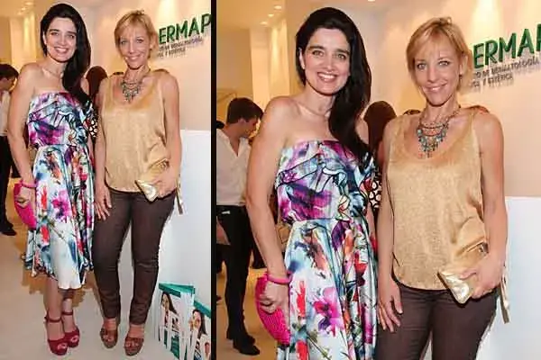 Cada una con su estilo. Flores para Verónica Varano y mucho dorado para Jimena Monteverde, que participaron de la inauguración del centro de estética Dermapeel.