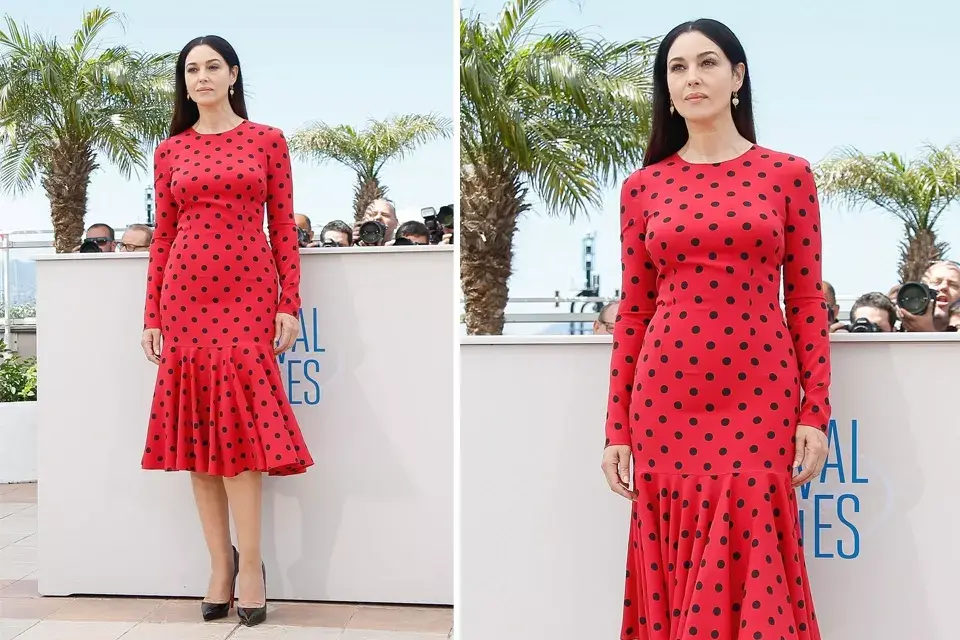 En los looks de día, destacamos a Mónica Bellucci con este Dolce and Gabbana a lunares. Correcta y muy femenina