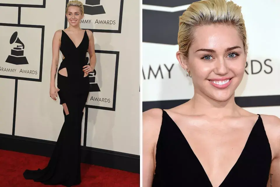 Miley Cyrus eligió un diseño negro con estratégicos cut outs en la cintura de la colección primavera 2015 Alta Costura de Alexandre Vauthier; ¡Muy sexy!