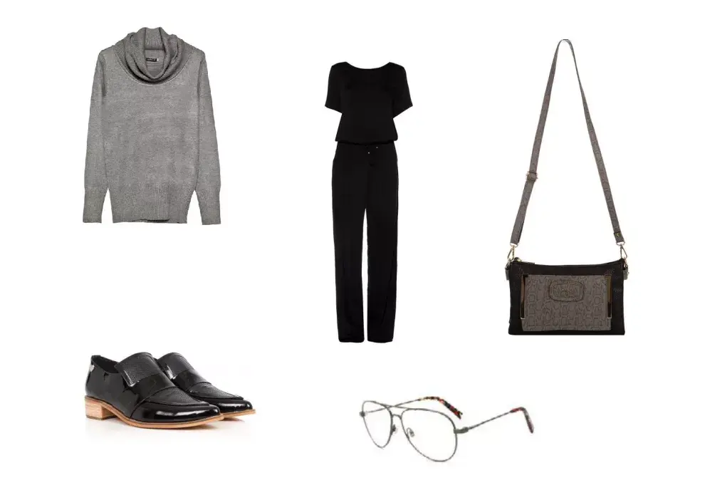 Bandolera (Amphora, $1099) Anteojos (360, Interóptica) Zapatos (Lowe, $1800 sale Fotter) Polera (Cacharel, $1700) Mono (Naima, $ 2550)