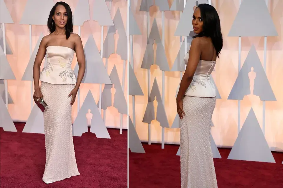 Kerry Washington se vistió con un vestido de Miu Miu con péplum en la parte superior... No es de lo más lindo que te hemos visto, Kerry