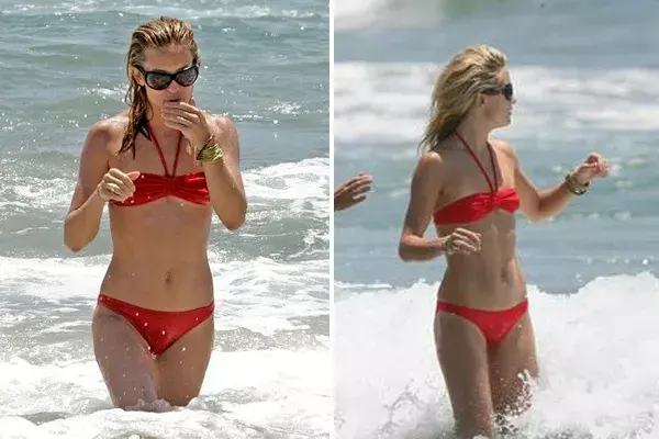 Kate Hudson con strapless rojo atado al cuello. Este tipo de corpiño es ideal para las que tienen poco busto