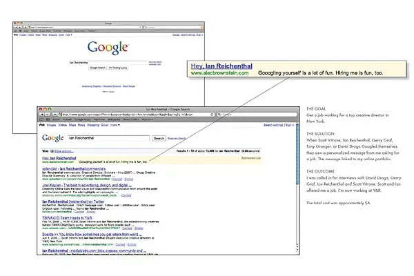 ´Googlear tu nombre es divertido. Contratarme a mí también´, dice el link