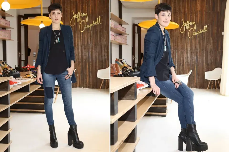 Flor Torrente visitó el local de Jeffrey Cambell con un look muy chic. ¡Divinos los jeans!