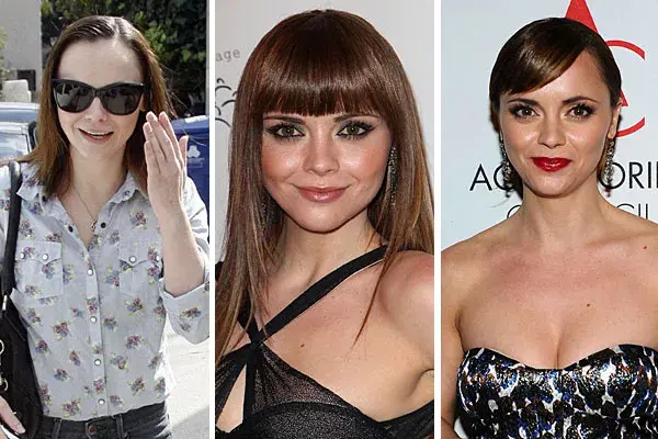 Christina Ricci, con un look natural de día, con el pelo peinado para atrás; de noche, con el pelo suelto o recogido, con flequillo