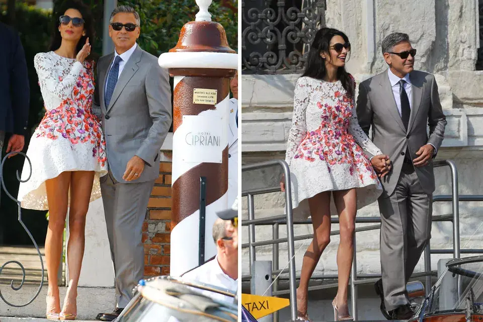 Amal, en otra de sus apariciones, con un diseño de Giambattista Valli Couture. ¡Bellissima!